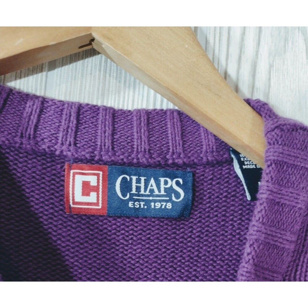 CHAPS Women's Sweater Large Purple 100% Cotton Thick Heavy Preppy - Picture 4 of 10